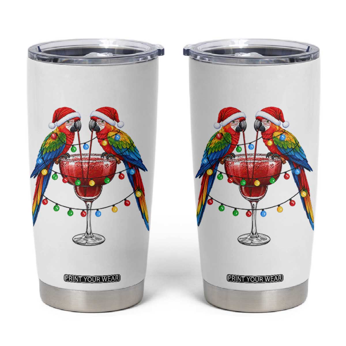 Christmas In July Parrots Tumbler Cup Summer Beach Party Gift TS12 White Print Your Wear
