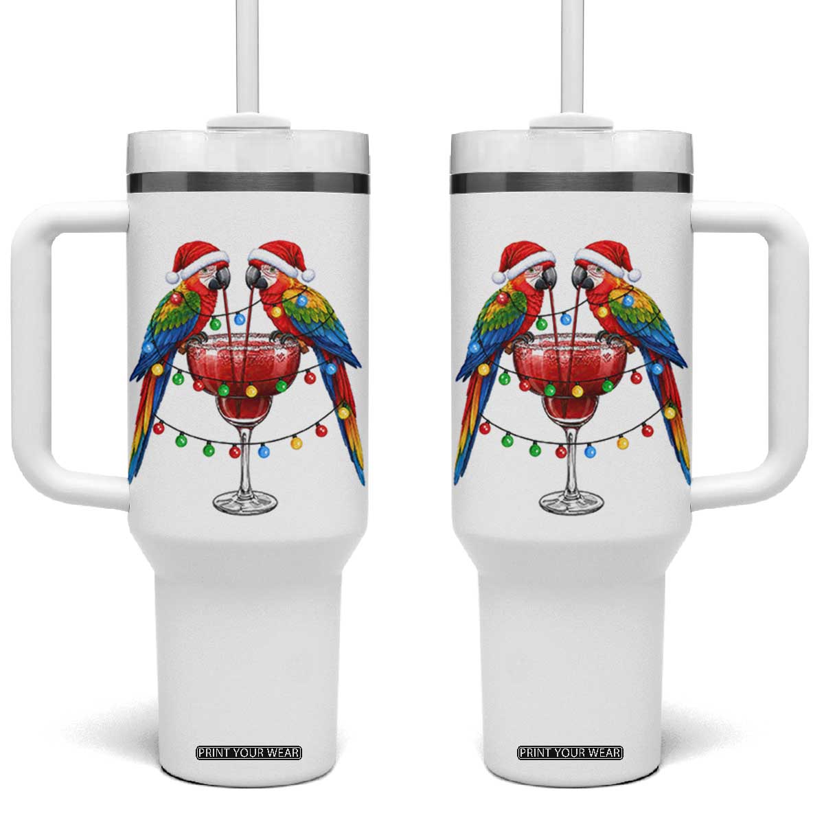 Christmas In July Parrots Tumbler With Handle Summer Beach Party Gift TS12 One Size: 40 oz White Print Your Wear