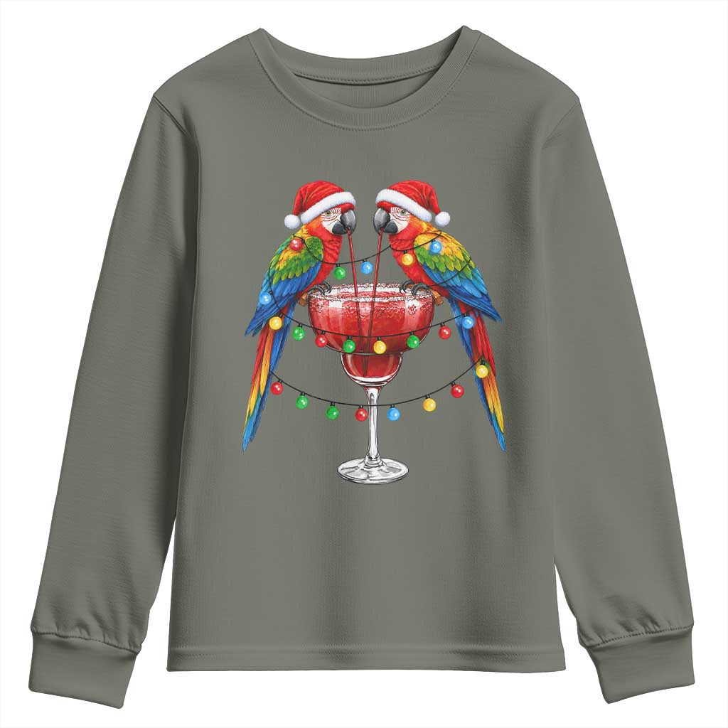 Christmas In July Parrots Youth Sweatshirt Summer Beach Party Gift TS12 Military Green Print Your Wear
