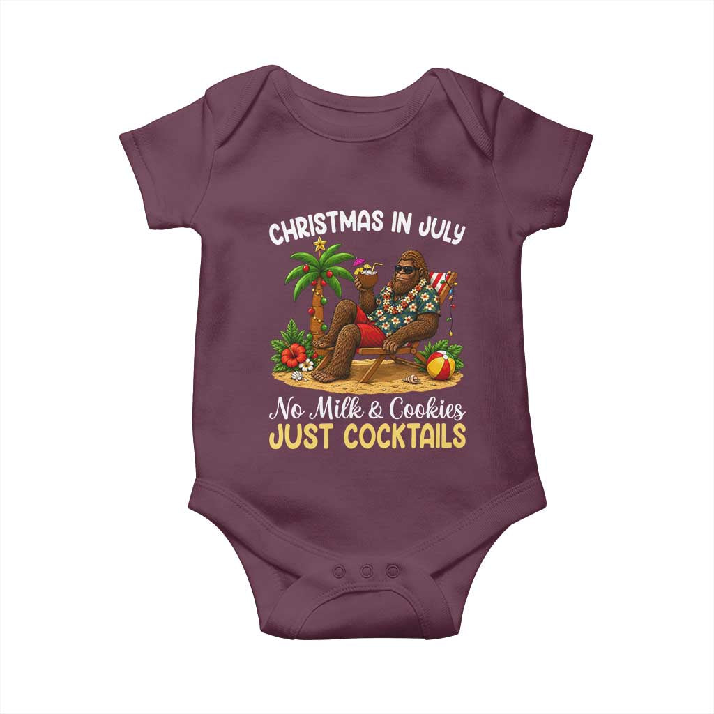 Funny Christmas In July Bigfoot Baby Onesie No Milk And Cookies Just Cocktails TS12 Maroon Print Your Wear