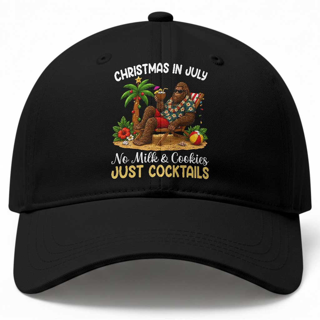 Funny Christmas In July Bigfoot Baseball Cap No Milk And Cookies Just Cocktails TS12 Print Your Wear