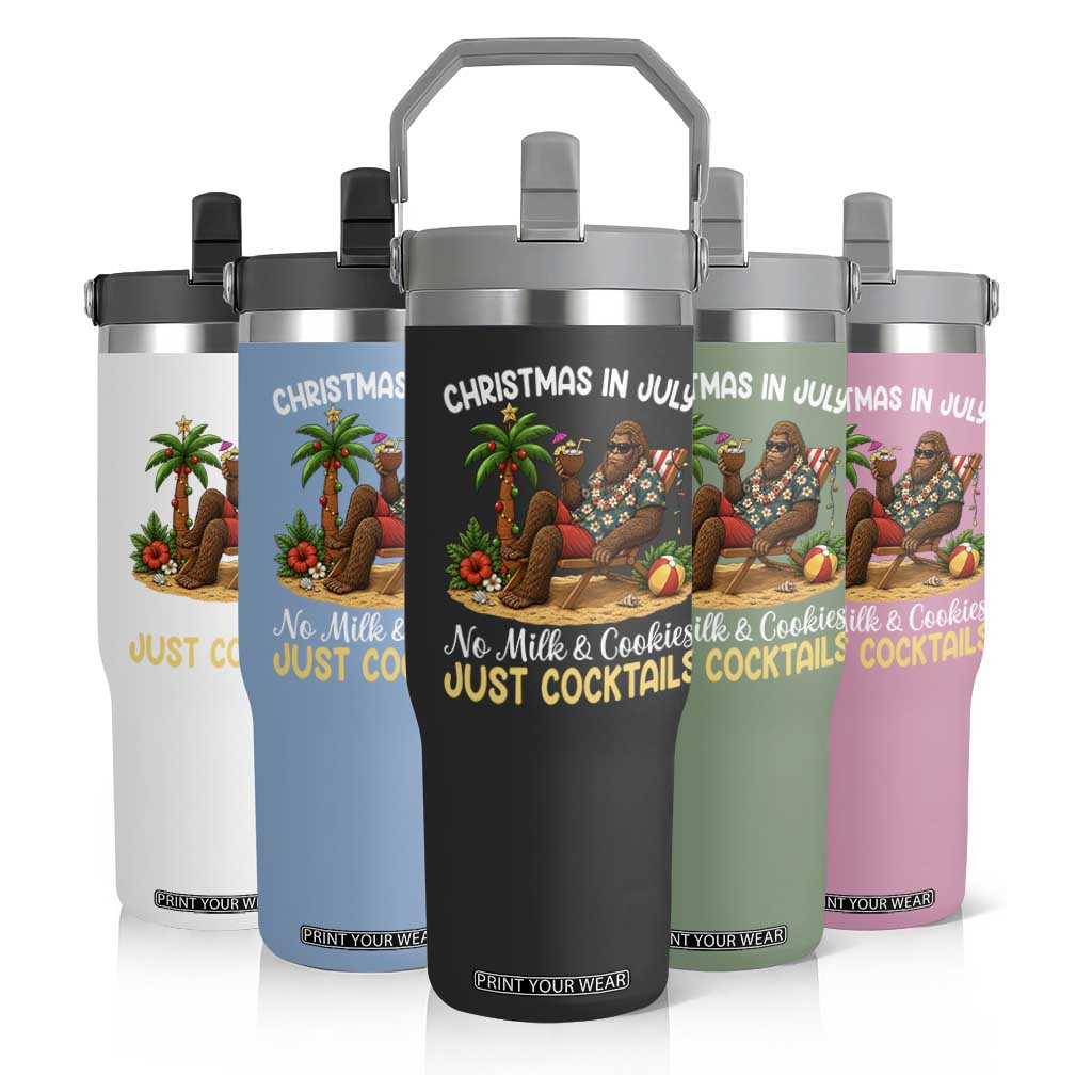 Funny Christmas In July Bigfoot Flip Straw Tumbler No Milk And Cookies Just Cocktails TS12 Print Your Wear