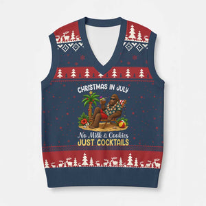 Funny Christmas In July Bigfoot V-Neck Knit Sweater Vest No Milk And Cookies Just Cocktails TS12 Navy Red Print Your Wear