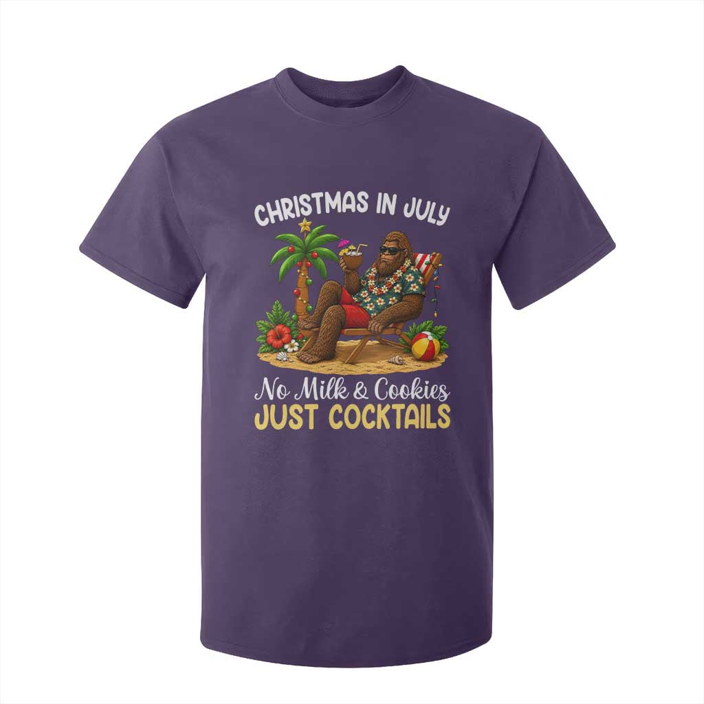 Funny Christmas In July Bigfoot T Shirt For Kid No Milk And Cookies Just Cocktails TS12 Purple Print Your Wear