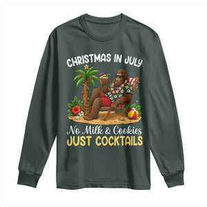 Funny Christmas In July Bigfoot Long Sleeve Shirt No Milk And Cookies Just Cocktails TS12 Dark Forest Green Print Your Wear