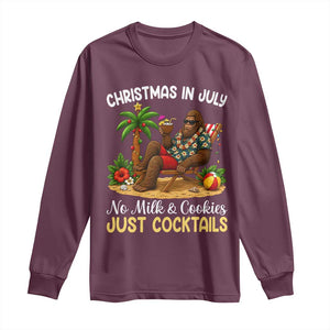 Funny Christmas In July Bigfoot Long Sleeve Shirt No Milk And Cookies Just Cocktails TS12 Maroon Print Your Wear