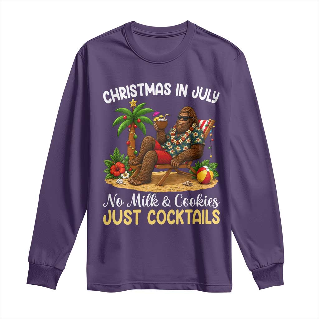 Funny Christmas In July Bigfoot Long Sleeve Shirt No Milk And Cookies Just Cocktails TS12 Purple Print Your Wear