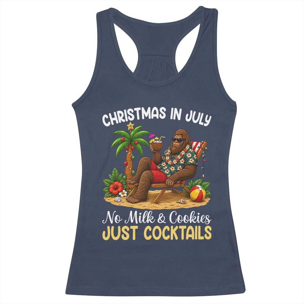 Funny Christmas In July Bigfoot Racerback Tank Top No Milk And Cookies Just Cocktails TS12 Navy Print Your Wear