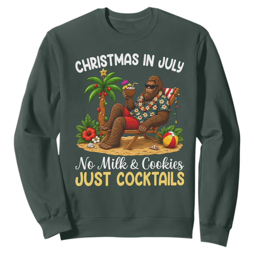 Funny Christmas In July Bigfoot Sweatshirt No Milk And Cookies Just Cocktails TS12 Dark Forest Green Print Your Wear