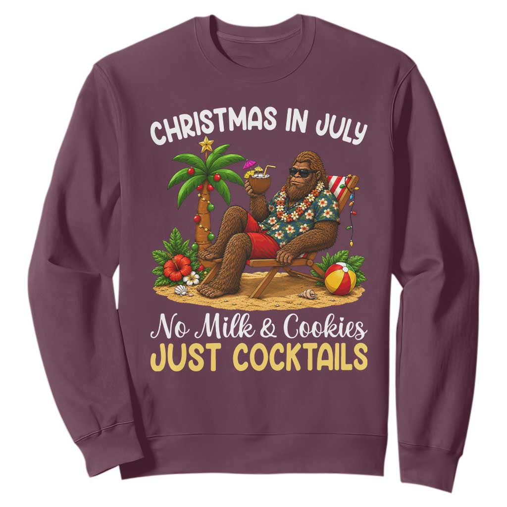 Funny Christmas In July Bigfoot Sweatshirt No Milk And Cookies Just Cocktails TS12 Maroon Print Your Wear