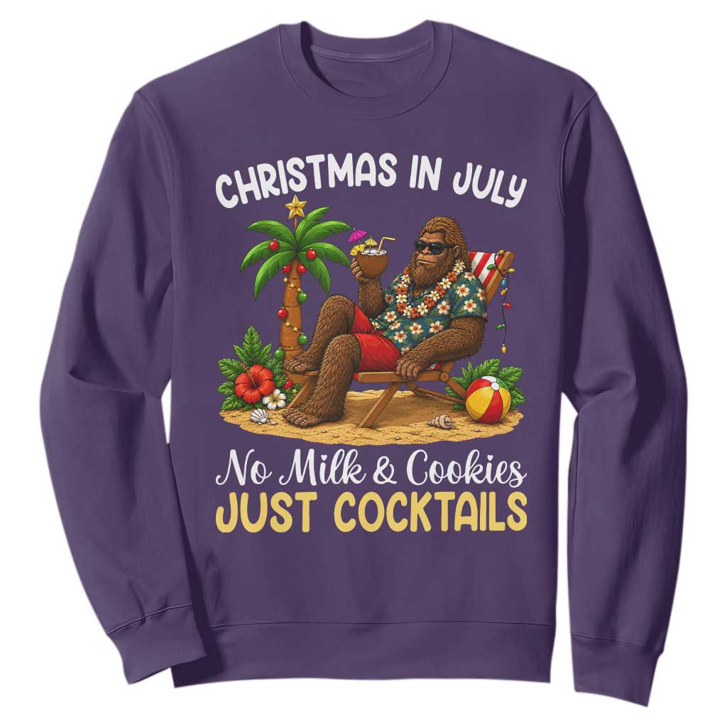 Funny Christmas In July Bigfoot Sweatshirt No Milk And Cookies Just Cocktails TS12 Purple Print Your Wear