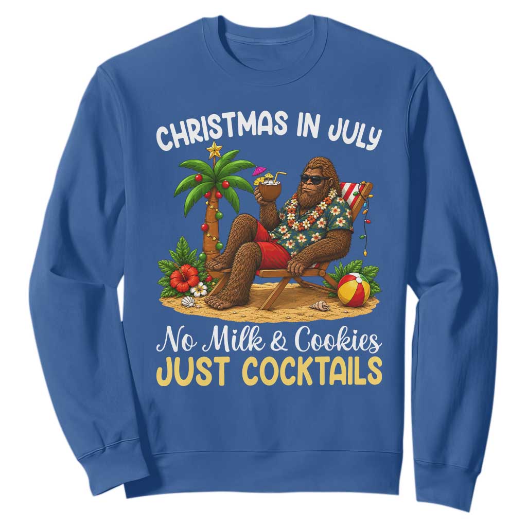 Funny Christmas In July Bigfoot Sweatshirt No Milk And Cookies Just Cocktails TS12 Royal Blue Print Your Wear