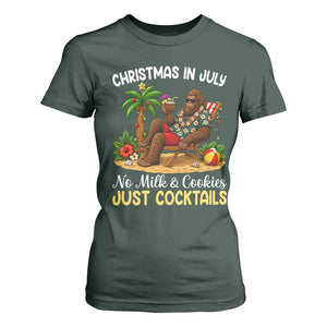 Funny Christmas In July Bigfoot T Shirt For Women No Milk And Cookies Just Cocktails TS12 Dark Forest Green Print Your Wear
