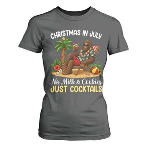 Funny Christmas In July Bigfoot T Shirt For Women No Milk And Cookies Just Cocktails TS12 Dark Heather Print Your Wear