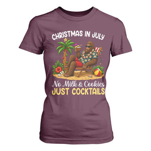 Funny Christmas In July Bigfoot T Shirt For Women No Milk And Cookies Just Cocktails TS12 Maroon Print Your Wear