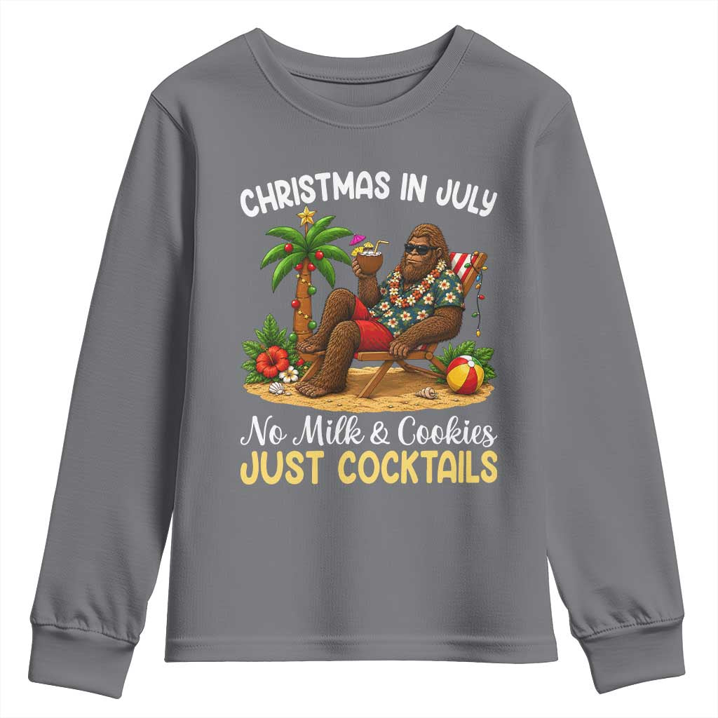 Funny Christmas In July Bigfoot Youth Sweatshirt No Milk And Cookies Just Cocktails TS12 Charcoal Print Your Wear