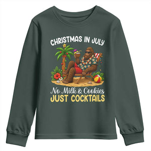 Funny Christmas In July Bigfoot Youth Sweatshirt No Milk And Cookies Just Cocktails TS12 Dark Forest Green Print Your Wear