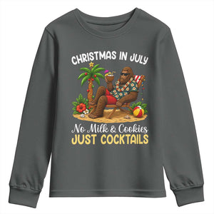 Funny Christmas In July Bigfoot Youth Sweatshirt No Milk And Cookies Just Cocktails TS12 Dark Heather Print Your Wear