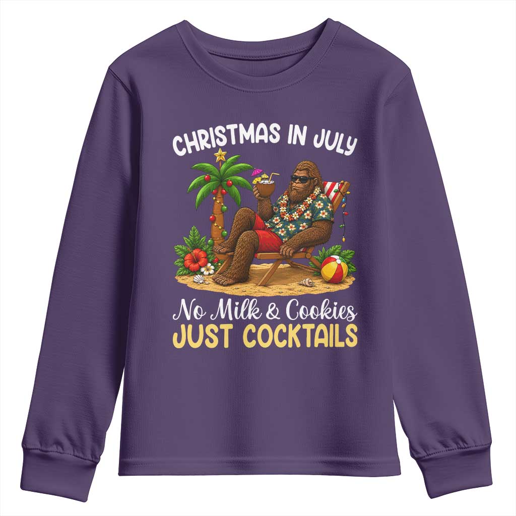 Funny Christmas In July Bigfoot Youth Sweatshirt No Milk And Cookies Just Cocktails TS12 Purple Print Your Wear