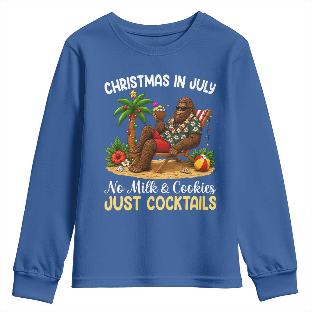 Funny Christmas In July Bigfoot Youth Sweatshirt No Milk And Cookies Just Cocktails TS12 Royal Blue Print Your Wear
