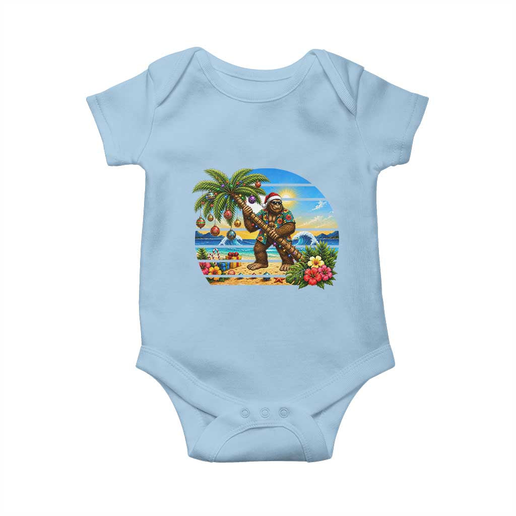 Funny Christmas In July Bigfoot Baby Onesie Tropical Vacation Graphic TS12 Light Blue Print Your Wear