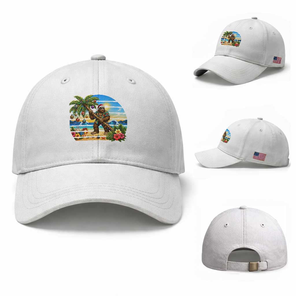 Funny Christmas In July Bigfoot Baseball Cap Tropical Vacation Graphic TS12 Baseball Cap Universal Fit White Print Your Wear