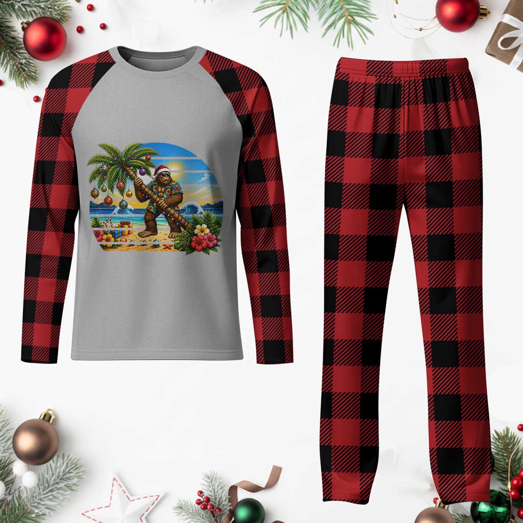 Funny Christmas In July Bigfoot Plaid Pajama Set Tropical Vacation Graphic TS12 Buffalo Plaid Print Your Wear