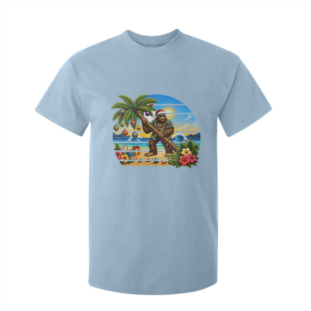 Funny Christmas In July Bigfoot T Shirt For Kid Tropical Vacation Graphic TS12 Light Blue Print Your Wear