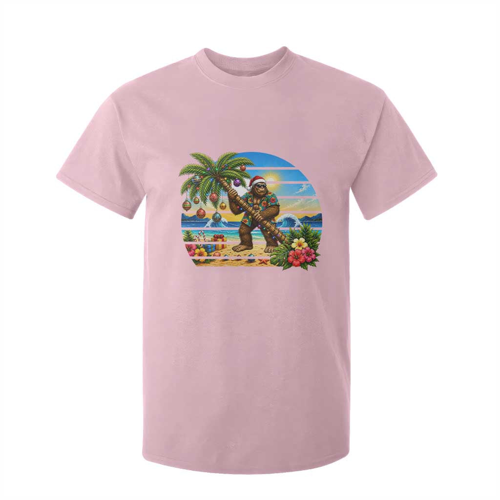 Funny Christmas In July Bigfoot T Shirt For Kid Tropical Vacation Graphic TS12 Light Pink Print Your Wear
