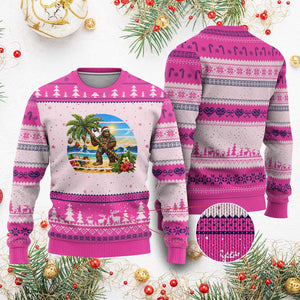 Funny Christmas In July Bigfoot Ugly Christmas Sweater Tropical Vacation Graphic TS12 Hot Pink Print Your Wear