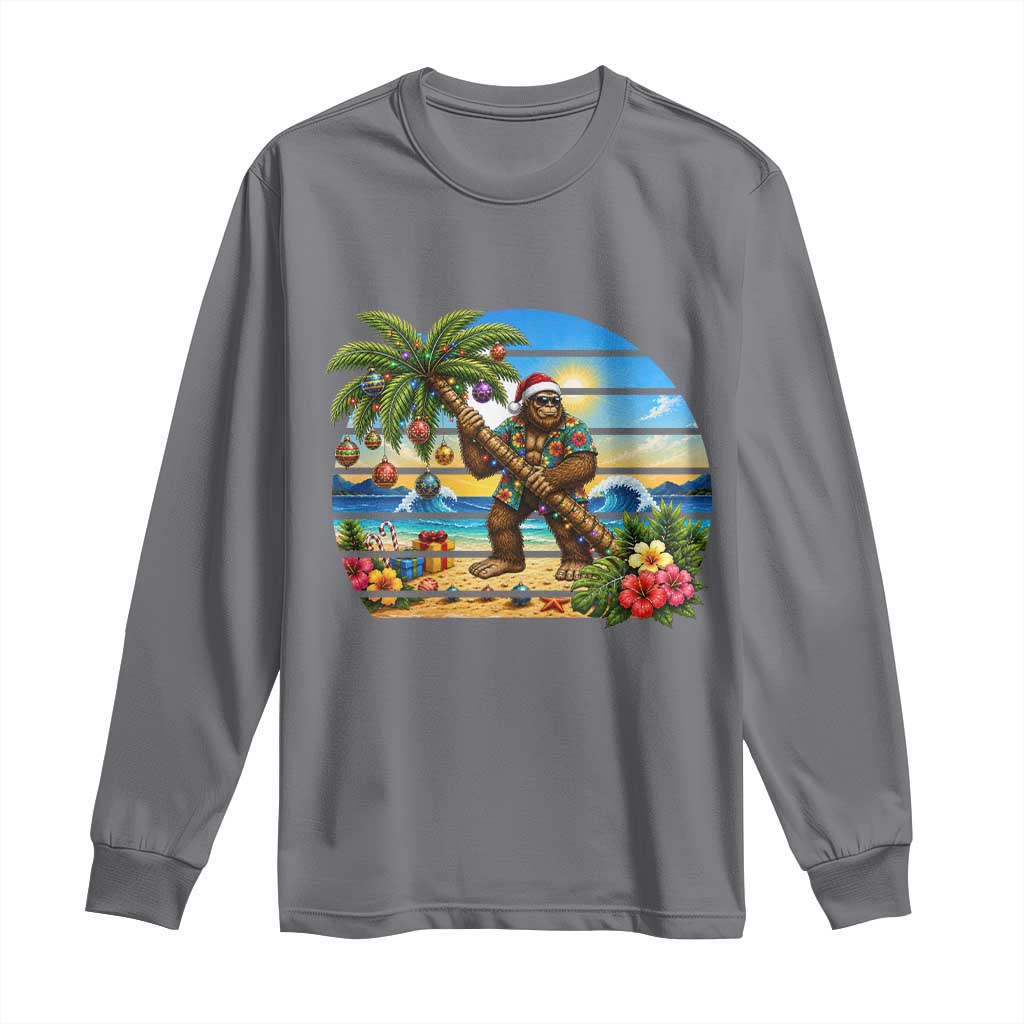 Funny Christmas In July Bigfoot Long Sleeve Shirt Tropical Vacation Graphic TS12 Charcoal Print Your Wear