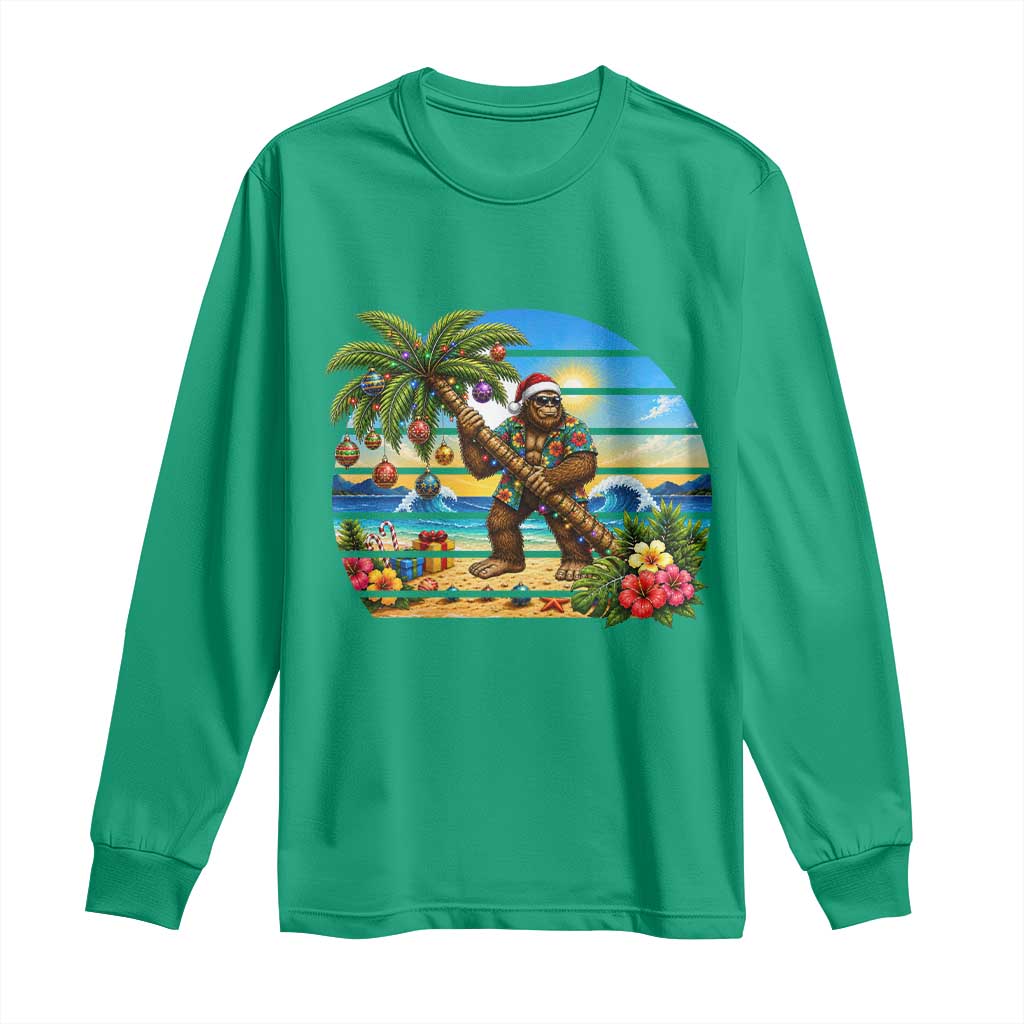 Funny Christmas In July Bigfoot Long Sleeve Shirt Tropical Vacation Graphic TS12 Irish Green Print Your Wear