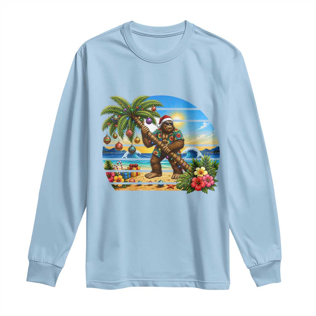 Funny Christmas In July Bigfoot Long Sleeve Shirt Tropical Vacation Graphic TS12 Light Blue Print Your Wear