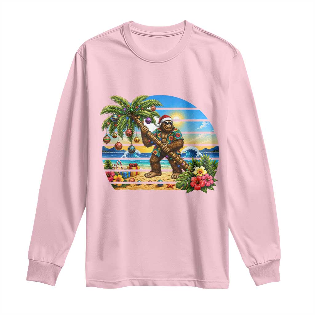 Funny Christmas In July Bigfoot Long Sleeve Shirt Tropical Vacation Graphic TS12 Light Pink Print Your Wear