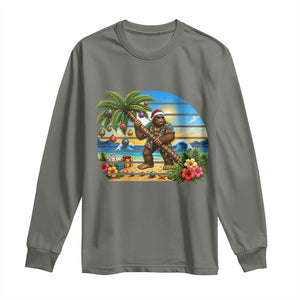 Funny Christmas In July Bigfoot Long Sleeve Shirt Tropical Vacation Graphic TS12 Military Green Print Your Wear