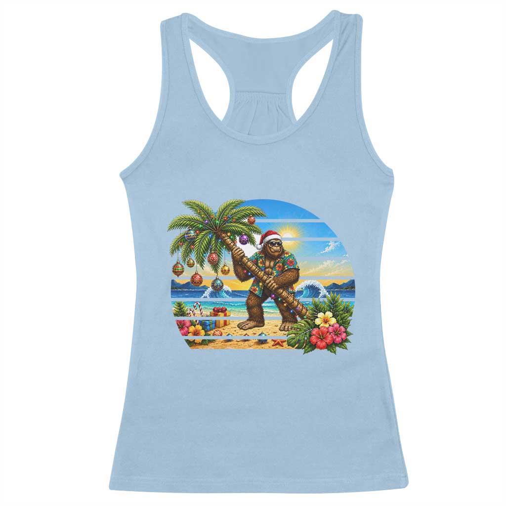 Funny Christmas In July Bigfoot Racerback Tank Top Tropical Vacation Graphic TS12 Light Blue Print Your Wear