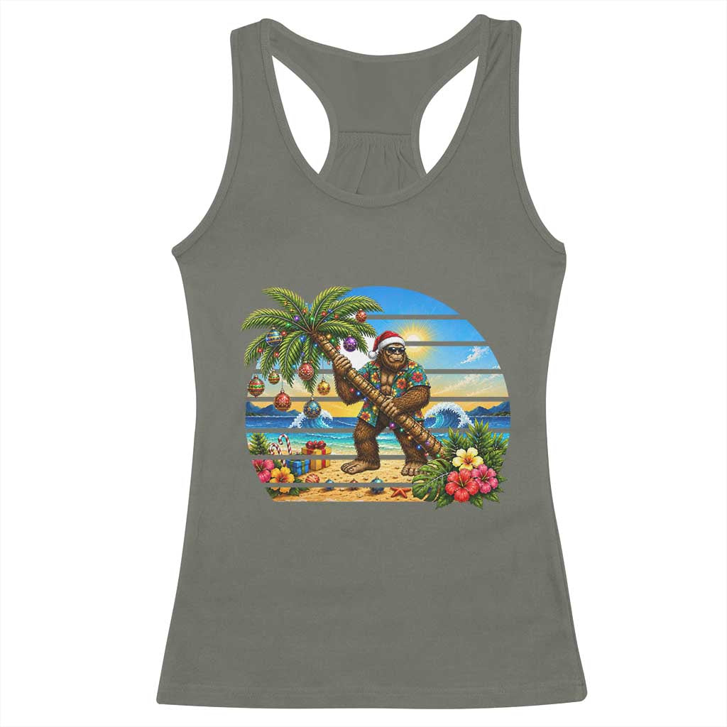 Funny Christmas In July Bigfoot Racerback Tank Top Tropical Vacation Graphic TS12 Military Green Print Your Wear