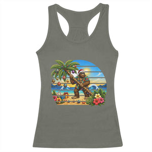 Funny Christmas In July Bigfoot Racerback Tank Top Tropical Vacation Graphic TS12 Military Green Print Your Wear