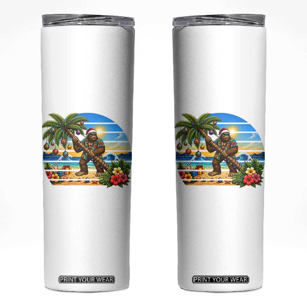 Funny Christmas In July Bigfoot Skinny Tumbler Tropical Vacation Graphic TS12 White Print Your Wear
