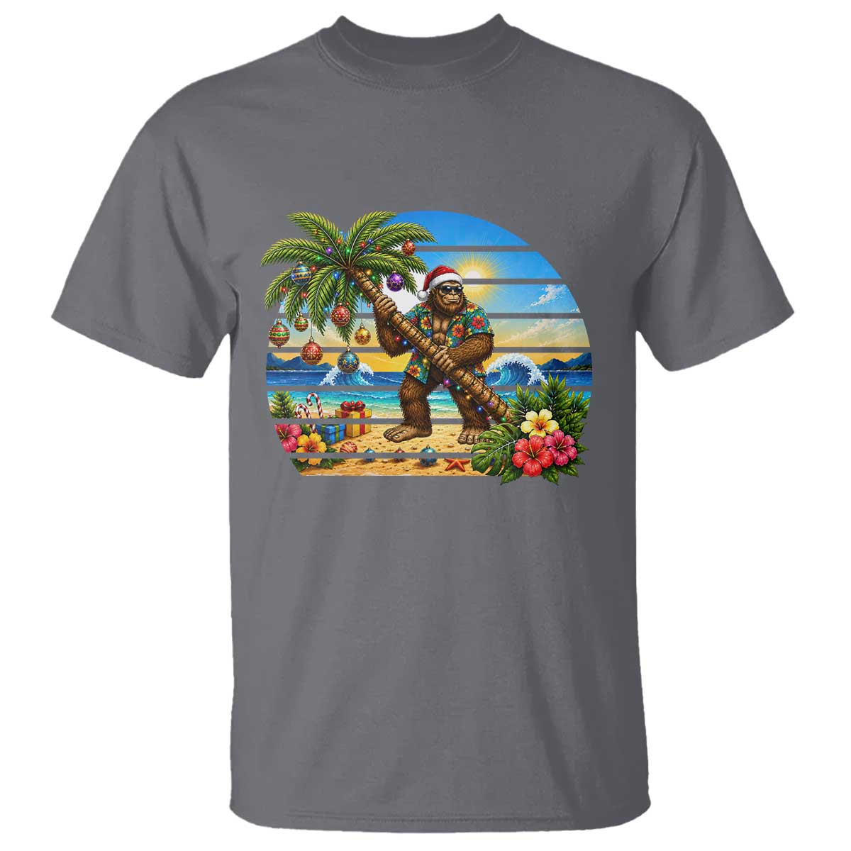 Funny Christmas In July Bigfoot T Shirt Tropical Vacation Graphic