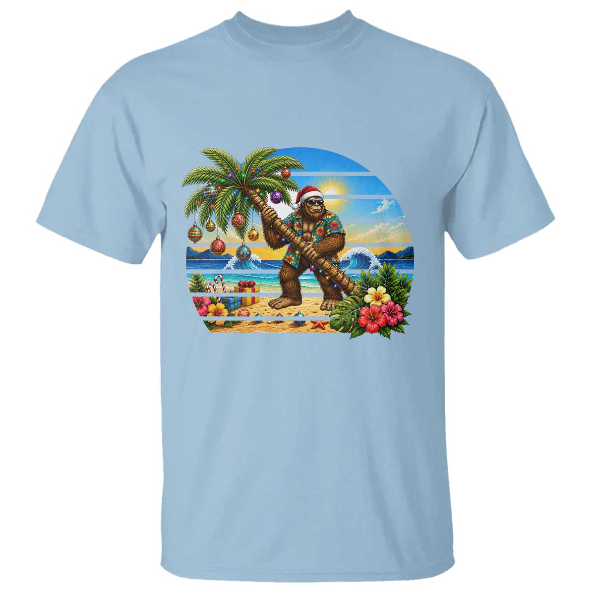 Funny Christmas In July Bigfoot T Shirt Tropical Vacation Graphic