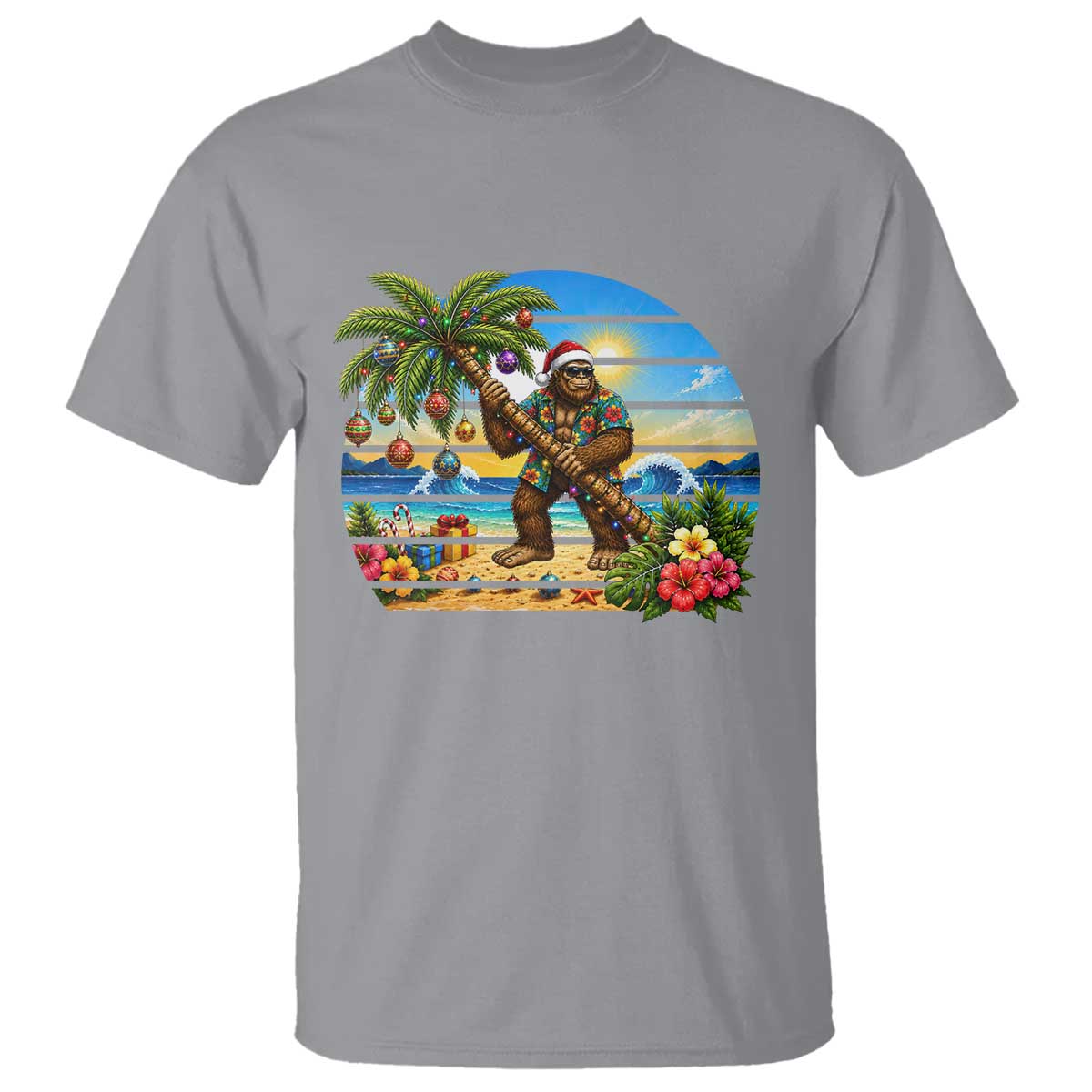Funny Christmas In July Bigfoot T Shirt Tropical Vacation Graphic