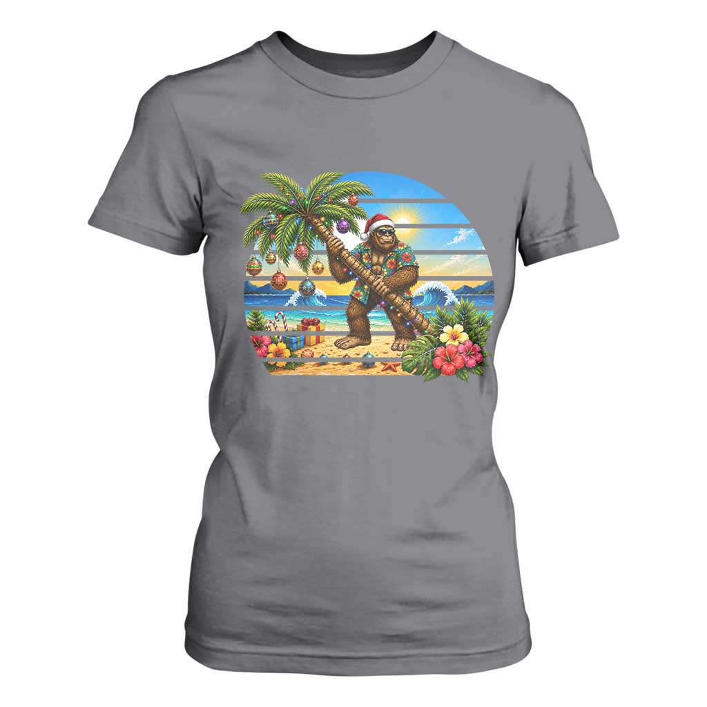 Funny Christmas In July Bigfoot T Shirt For Women Tropical Vacation Graphic