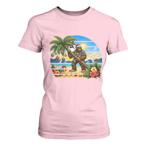 Funny Christmas In July Bigfoot T Shirt For Women Tropical Vacation Graphic