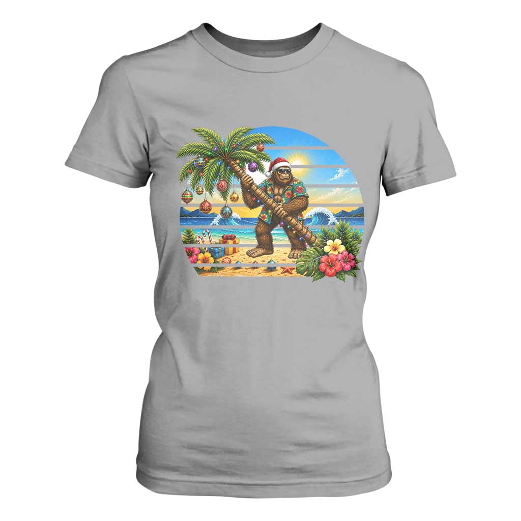 Funny Christmas In July Bigfoot T Shirt For Women Tropical Vacation Graphic