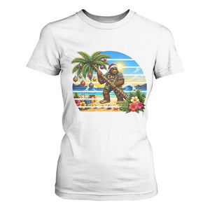 Funny Christmas In July Bigfoot T Shirt For Women Tropical Vacation Graphic