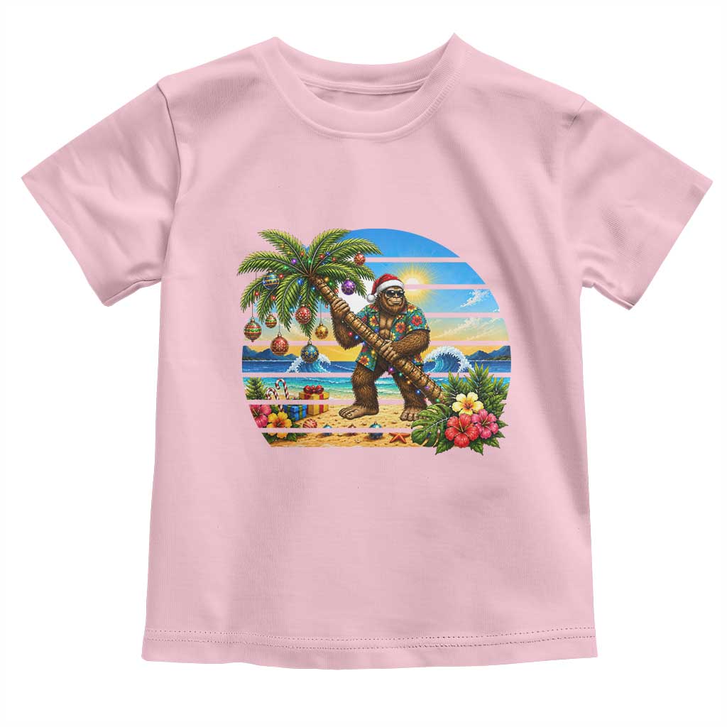 Funny Christmas In July Bigfoot Toddler T Shirt Tropical Vacation Graphic TS12 Light Pink Print Your Wear