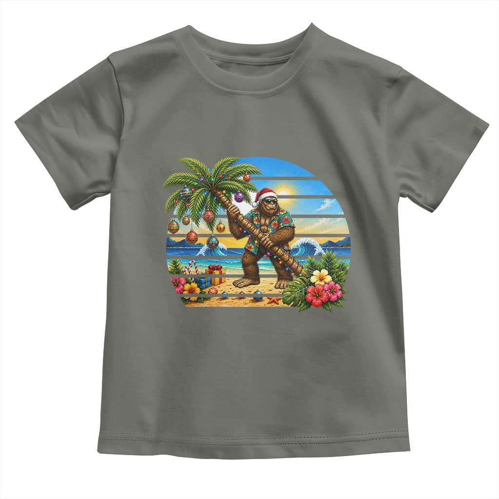 Funny Christmas In July Bigfoot Toddler T Shirt Tropical Vacation Graphic TS12 Military Green Print Your Wear