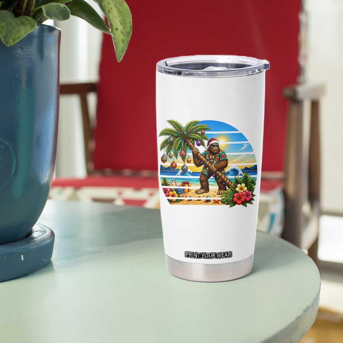 Funny Christmas In July Bigfoot Tumbler Cup Tropical Vacation Graphic TS12 Print Your Wear