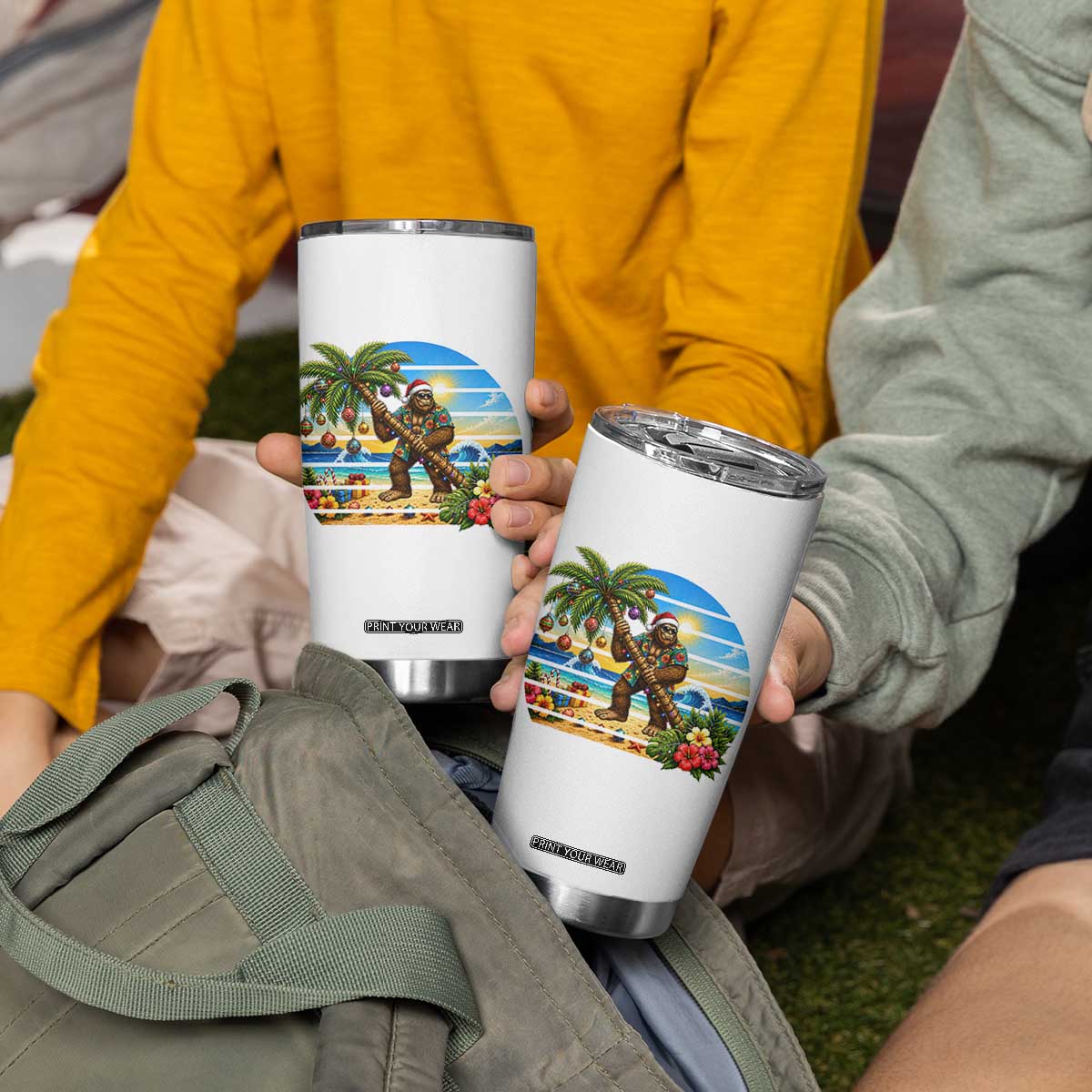 Funny Christmas In July Bigfoot Tumbler Cup Tropical Vacation Graphic TS12 Print Your Wear